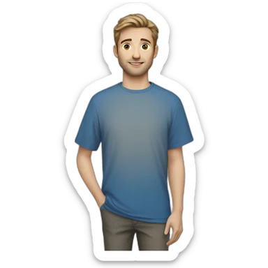 Bastien Soret wearing a blue t-shirt sticker