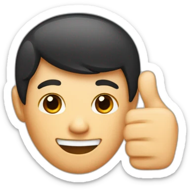 half of the hair is red, half is black, the face is not visible behind the hair, shows a thumbs up sticker