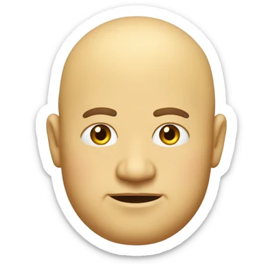The face of a fat yellow man with no hair on the sides. On the top and middle of his head is a lock of standing hair sticker