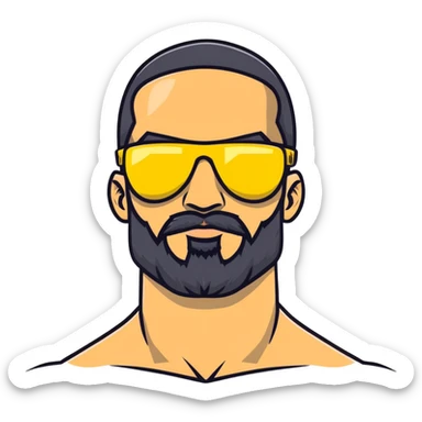 muscular man with black beard wearing yellow sunglasses sticker