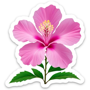 Cinematic Realistic image of a Mugunghwa flower (Rose of Sharon), rendered with delicate petal textures and vibrant pink hues, set against a minimalist background with gentle, diffused lighting that highlights its national significance sticker