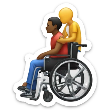 Handicap person with smaller person next to them kissing sticker
