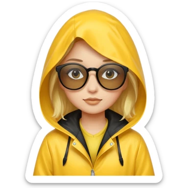 girl in yellow raincoat meme with black sunglasses sticker