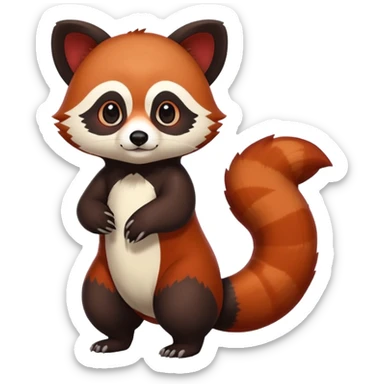 Cute cool white red dark-brown black red-panda-weasel-tanuki-animal hybrid Fakemon full body sticker