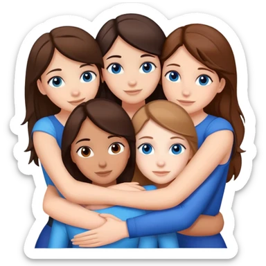 5 brunette white girls hugging 3 of them have brown eyes 2 have blue eyes sticker