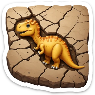 3D render of Dino Footprint, embedded in a chunk of rough sedimentary rock, cracked stone texture, ancient fossil aesthetic, deep indentation in dried brown mud, matte dry finish, Apple emoji style, isolated on white background --v 6.0 sticker