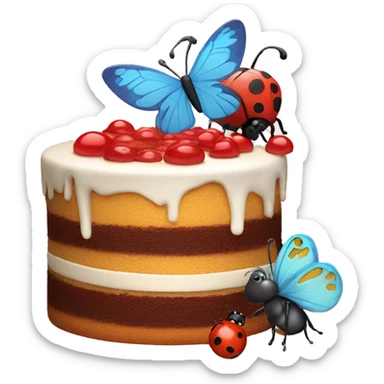 Butterfly and a ladybug baking a cake sticker