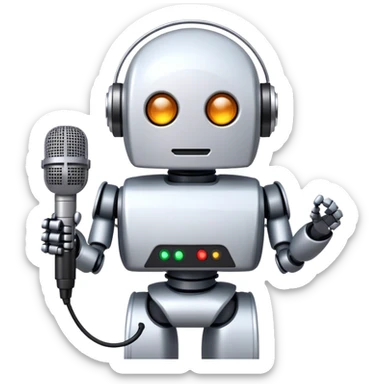 the robot holds the microphone sticker