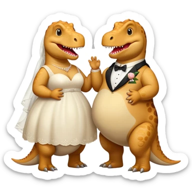 two fat dinosaures wedding sticker