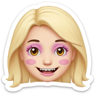 scary cute woman emoji, stitched smile, pastel colors sticker