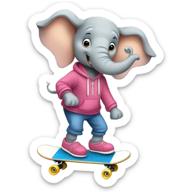 Elephant wearing a hoodie riding a skateboard ￼ sticker