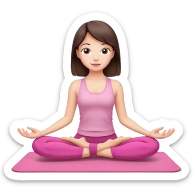 Brunette mid straught hair girl. Slim. Doing loto yoga pose on a Pink set and a Pink mat sticker