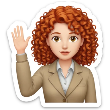 curly red-haired woman raising hand work appropriate sticker