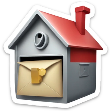 A very large house shaped like mailbox, with a metal mail flag on the front sticker