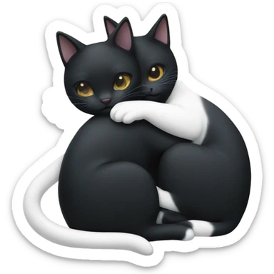 Black cat and white cat hugging sticker