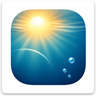 Create an underwater emoji that looks exactly like the reference image in iOS emoji style. The emoji should have a 3D appearance with shiny, smooth gradients, soft shadows, and sunlight filtering through water, capturing the classic emoji look. sticker