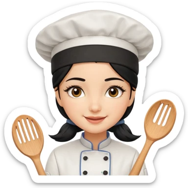 Create a cute girl, black hair, Middle Eastern with lashes  chef🧑‍🍳 emoji sticker