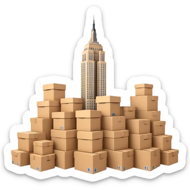 Empire State Building with many plain cardboard boxes sticker