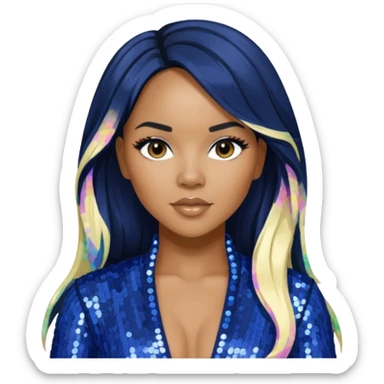 LeToya Luckett with long black hair blonde hair, indigo sequin outfit sticker