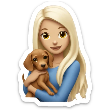Pretty tan girl with long white blonde hair with vizsla puppy sticker