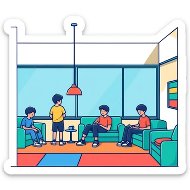 boys hanging out indoors sticker