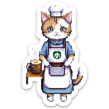cat barista with apron sticker
