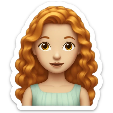 Young girl with long undulating ginger hair and a dress sticker