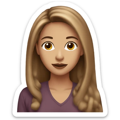 Beautiful woman, straight long light brown hair, brown eyes, christmas sticker