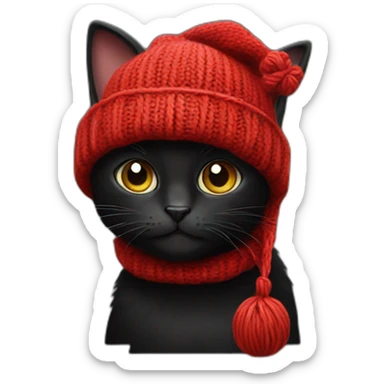 black cat in a red knitting hat sticker