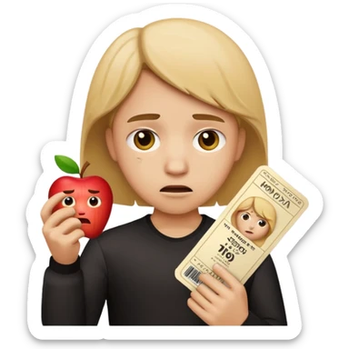 disappointed emoji with sad expression, movie ticket torn in half, apple emoji style sticker