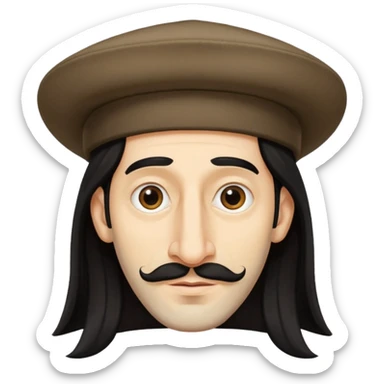 Jewish man with super long hair a giant nose and a hat sticker