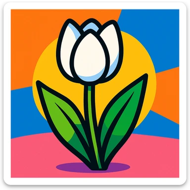 white tulip, vibrant toon style, bright colors, bold outlines sticker