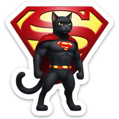 humongous black cat wearing a superman costume sticker