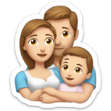 white mom with brown hair and white dad cuddling with a baby sticker