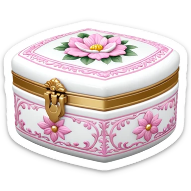 pink and white porcelain box with flowers  sticker