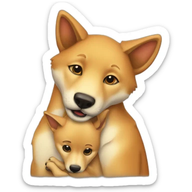 A dingo pup hugging an adult dingo sticker