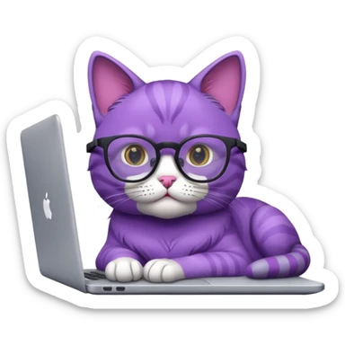 smart purple cat in glasses with laptop sticker