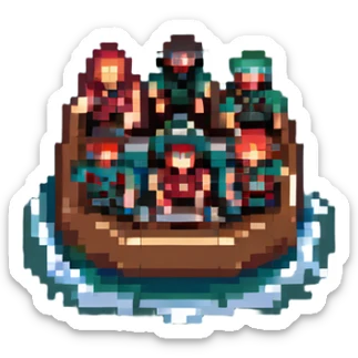 pixel art version of Le radeau de la Méduse, raft full of people, dramatic sea sticker