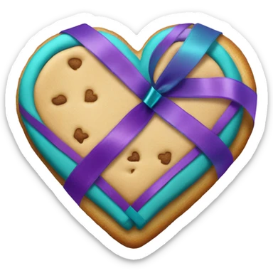 Cookie heart with teal purple support ribbon sticker