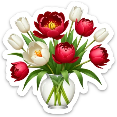 Rote Pfingstrosen und weiße Tulpen sticker