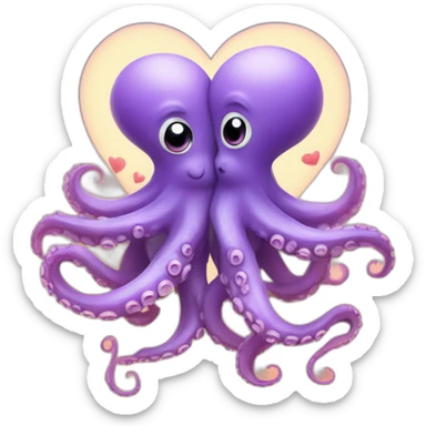 two in love octopus hugging one each other with little hearts flying around sticker