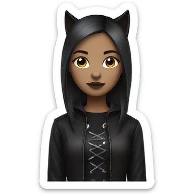 Make a girl with light skin and dark brown straight hair with wolf haircut and wearing a gothic style clothes  sticker