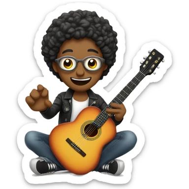 Chico con rulos y una guitarra sticker