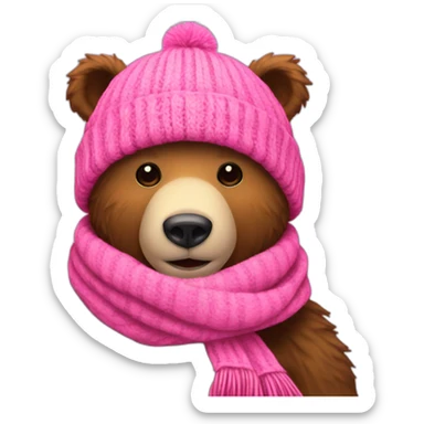 Bear with pink warm hat for winter and with scarf also pink sticker