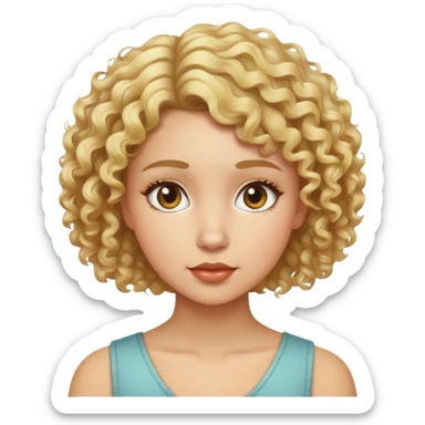 A girl with short blonde curly hair lightskin sticker