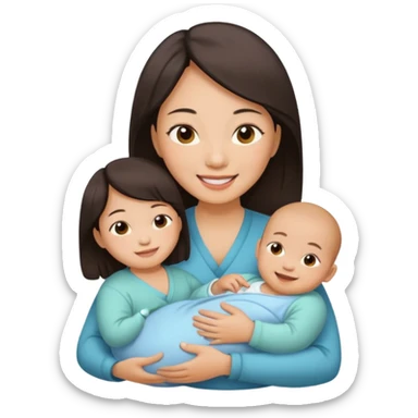 A Chinese mother with her newborn. sticker
