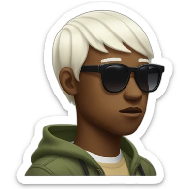 tyler the creator with a short white wig and dark sunglasses looking looking slightly annoyed side view sticker
