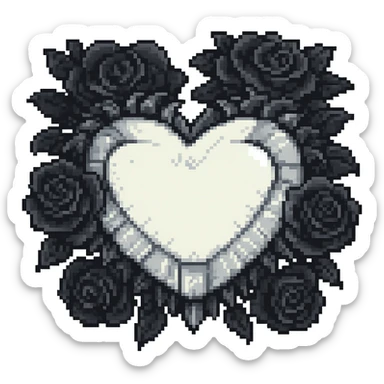 Add black gothic roses around the silver goth heart, keep the pixel art style, no background sticker