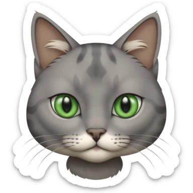 chat gris avec des yeux vert foncé et une tache en dessous du coup sur son corps sticker