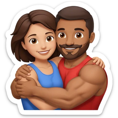 Brown man with facial hair and muscles hug small brunette woman sticker